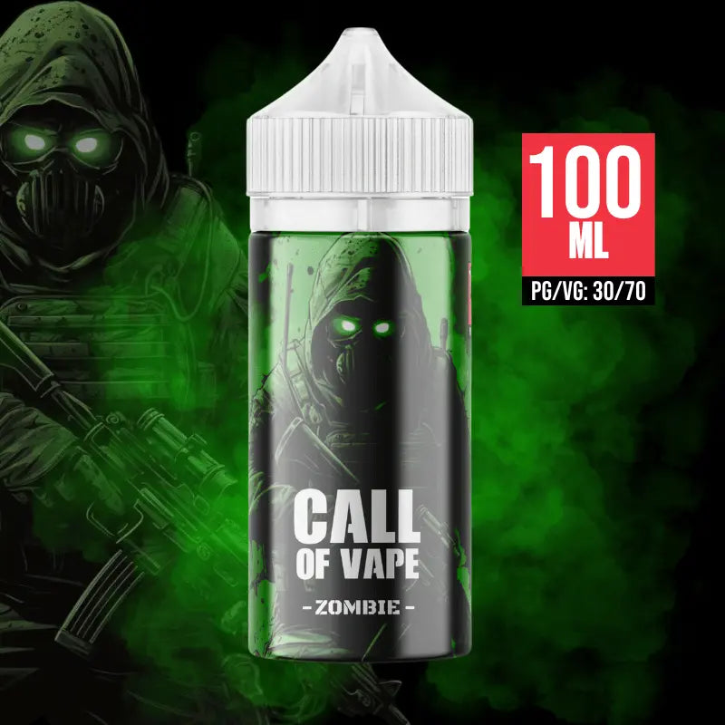 ZOMBIE_e-liquide_français_100ml_de_la_gamme_CALL_OF_VAPE_en_30/70_PG/VG_goût_citron_vert_fruits_rouges_grenade_créer_par_CLOUD_VAPOR_avec_un_fond_aux_couleur_vert_du_gaming