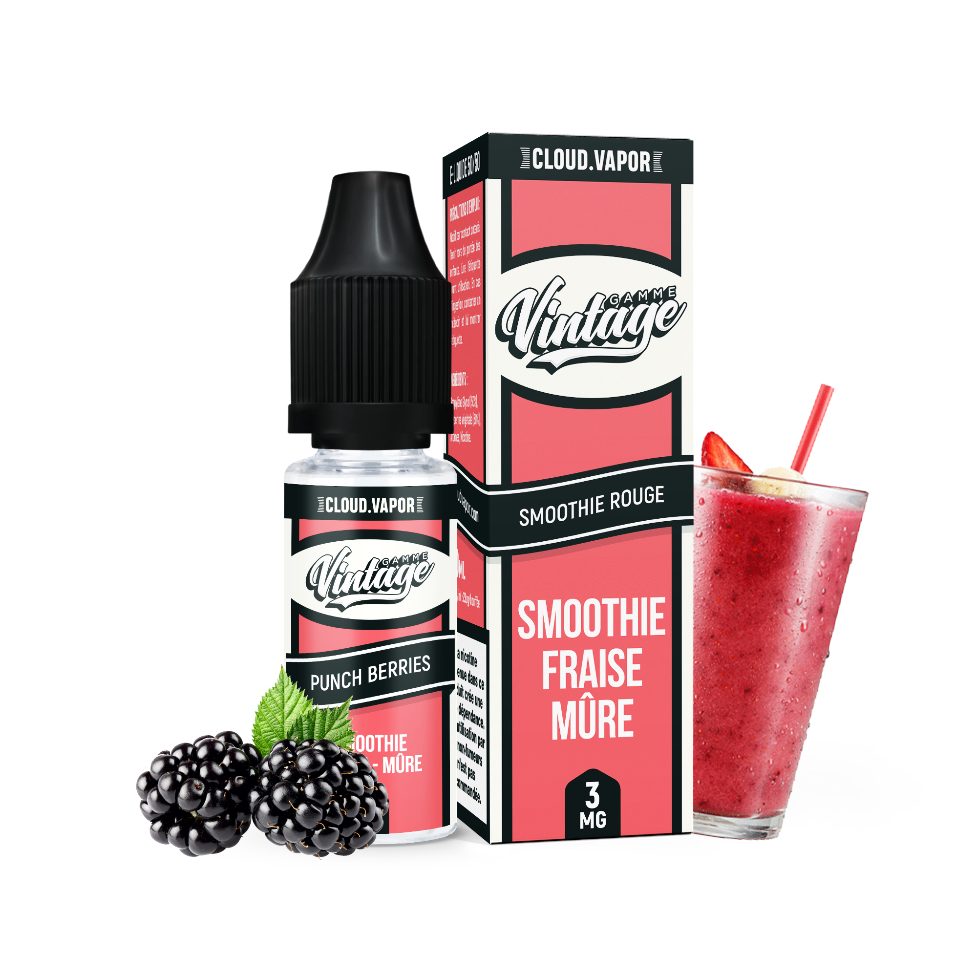 E-liquide PUNCH BERRIES de la Gamme Vintage en format 10ml nicotiné goût smoothie fraises et mûres