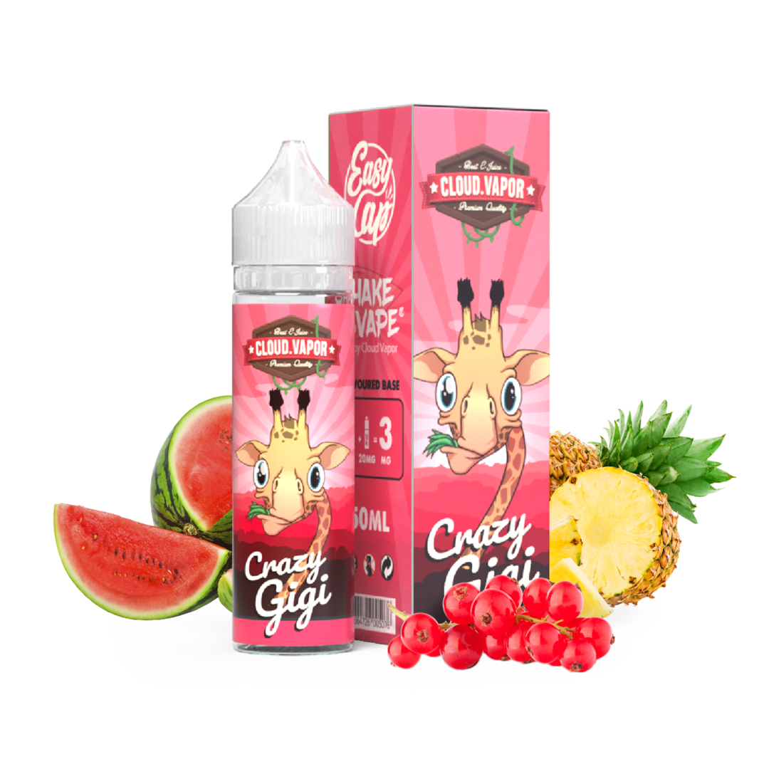 E-liquide CRAZY GIGI de la Gamme Animals en format 50ml goût groseille, pastèque, ananas