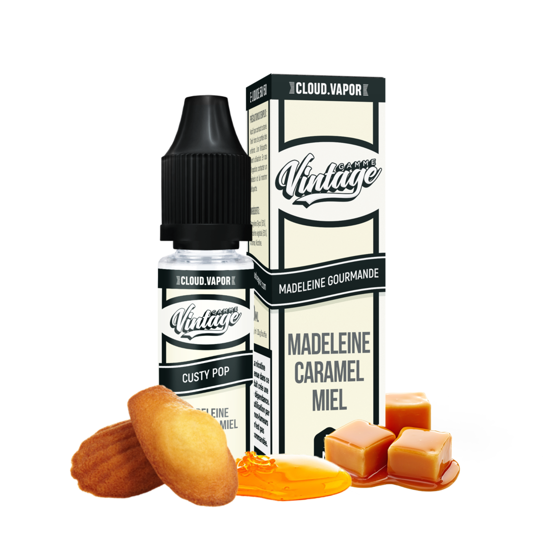 E-liquide CUSTY POP de la Gamme Vintage en format 10ml nicotiné goût madeleine, miel et caramel