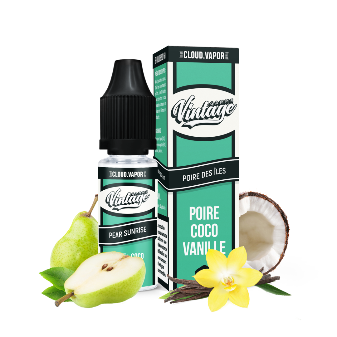 E-liquide PEAR SUNRISE de la Gamme Vintage en format 10ml nicotiné goût poire coco et vanille