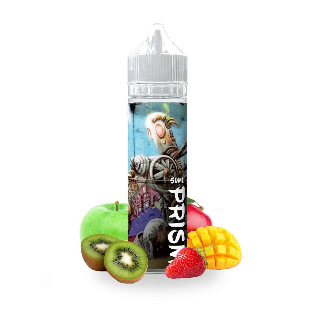E-liquide PRISM de la Gamme Street Art en format 50ml goût pomme verte, fraise, kiwi et mangue.