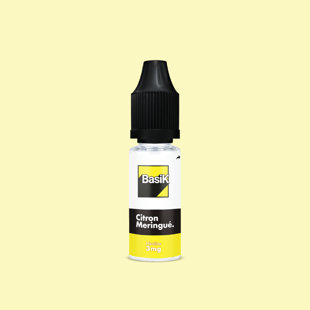 E-liquide CITRON MERINGUE de la Gamme Basik en format 10ml nicotiné goût tarte citron meringuée en sels de nicotine