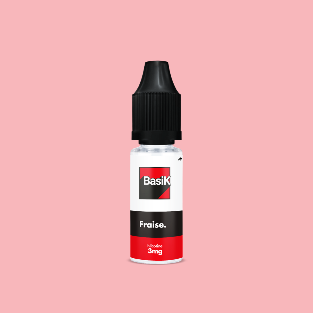 E-liquide FRAISE de la Gamme Basik en format 10ml nicotiné goût fraise sauvage en sels de nicotine