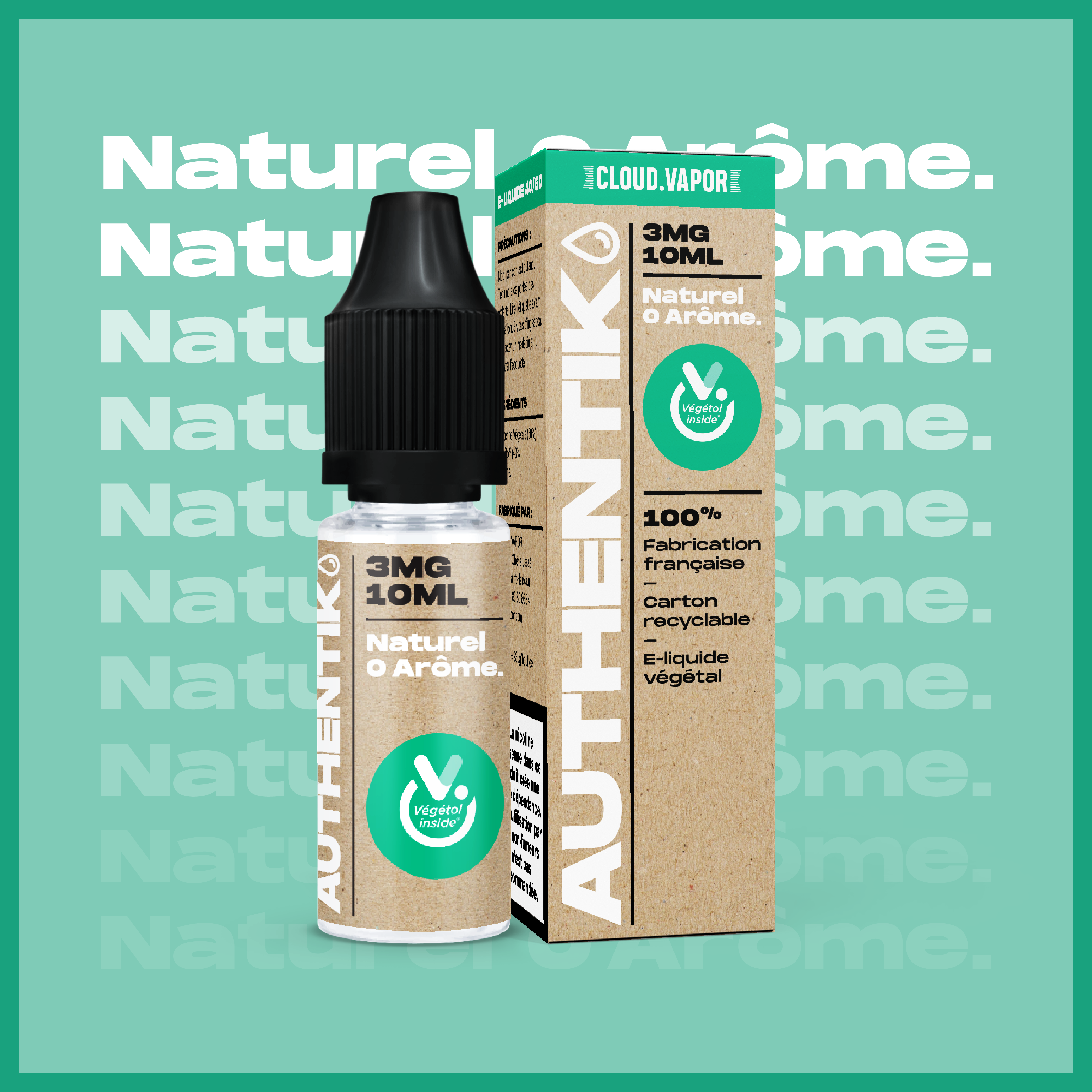 E-liquide NATUREL 0 AROME de la Gamme AUTHENTIK en format 10ml nicotiné goût naturel sans saveur sans arôme uniquement de la base