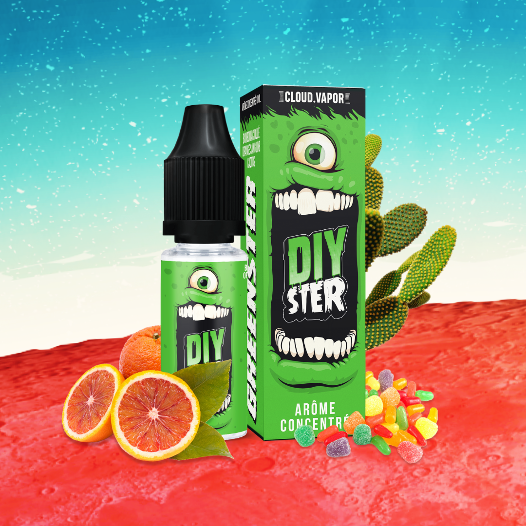 Arôme GREENSTER de la Gamme DIYSTER en format DIY 10ml goût cactus, bonbons acidulés et orange sanguine