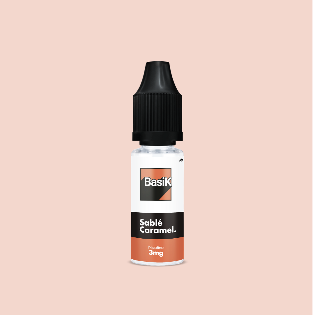 E-liquide SABLE CARAMEL de la Gamme Basik en format 10ml nicotiné goût gateau sablé au caramel en sels de nicotine