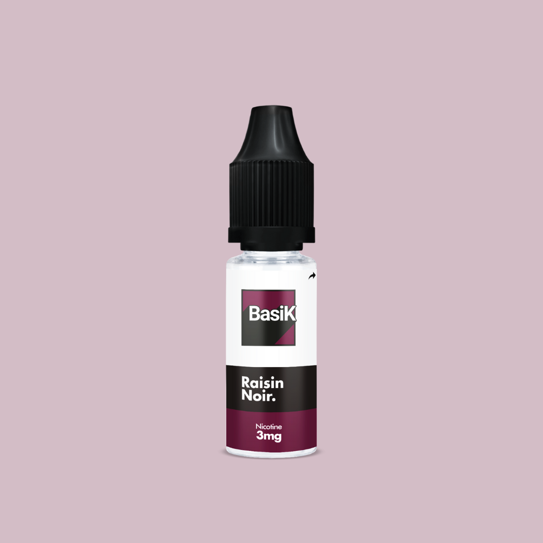 E-liquide RAISIN NOIR de la Gamme Basik en format 10ml nicotiné goût RAISIN NOIR en sels de nicotine