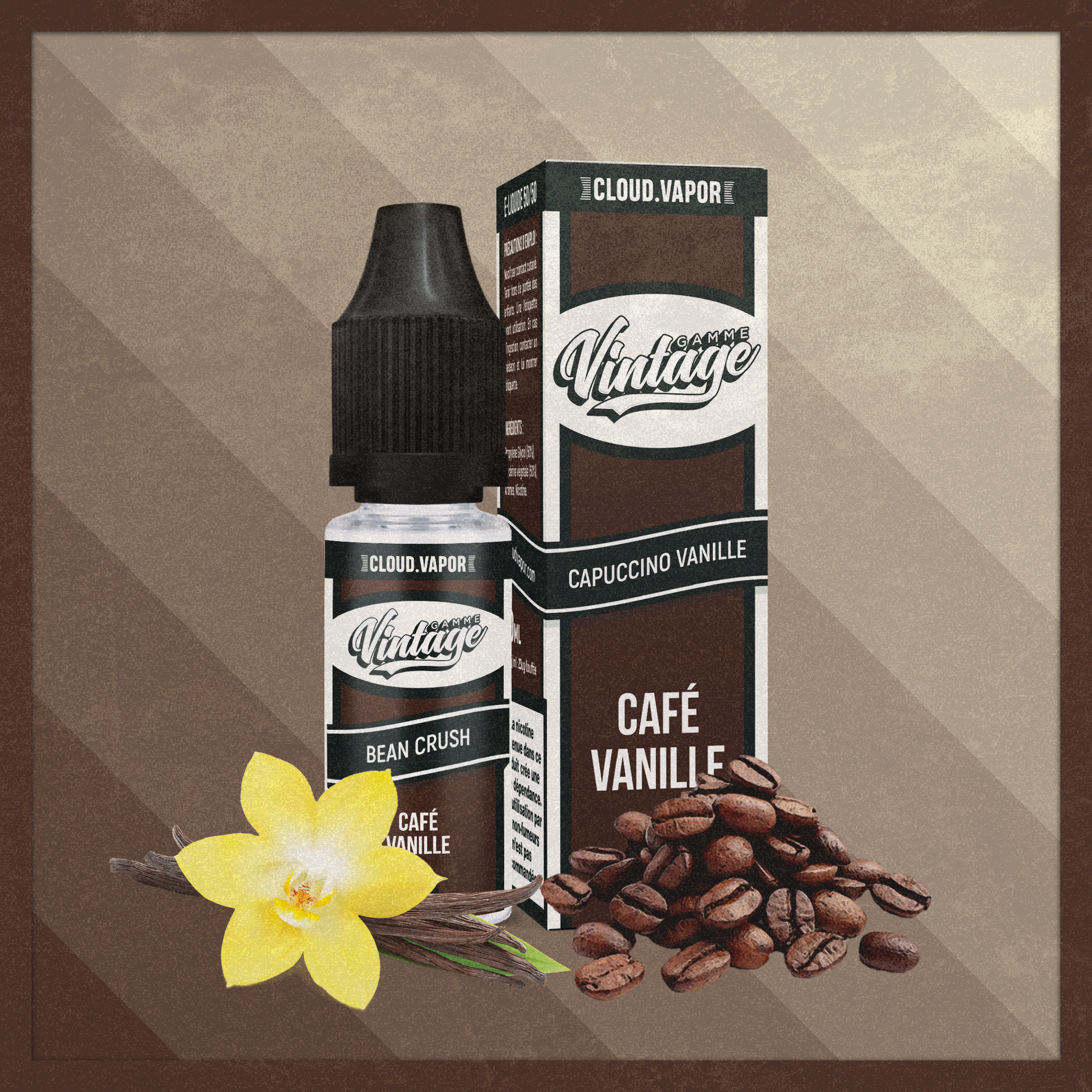 E-liquide BEAN CRUSH de la Gamme Vintage en format 10ml nicotiné goût café vanille