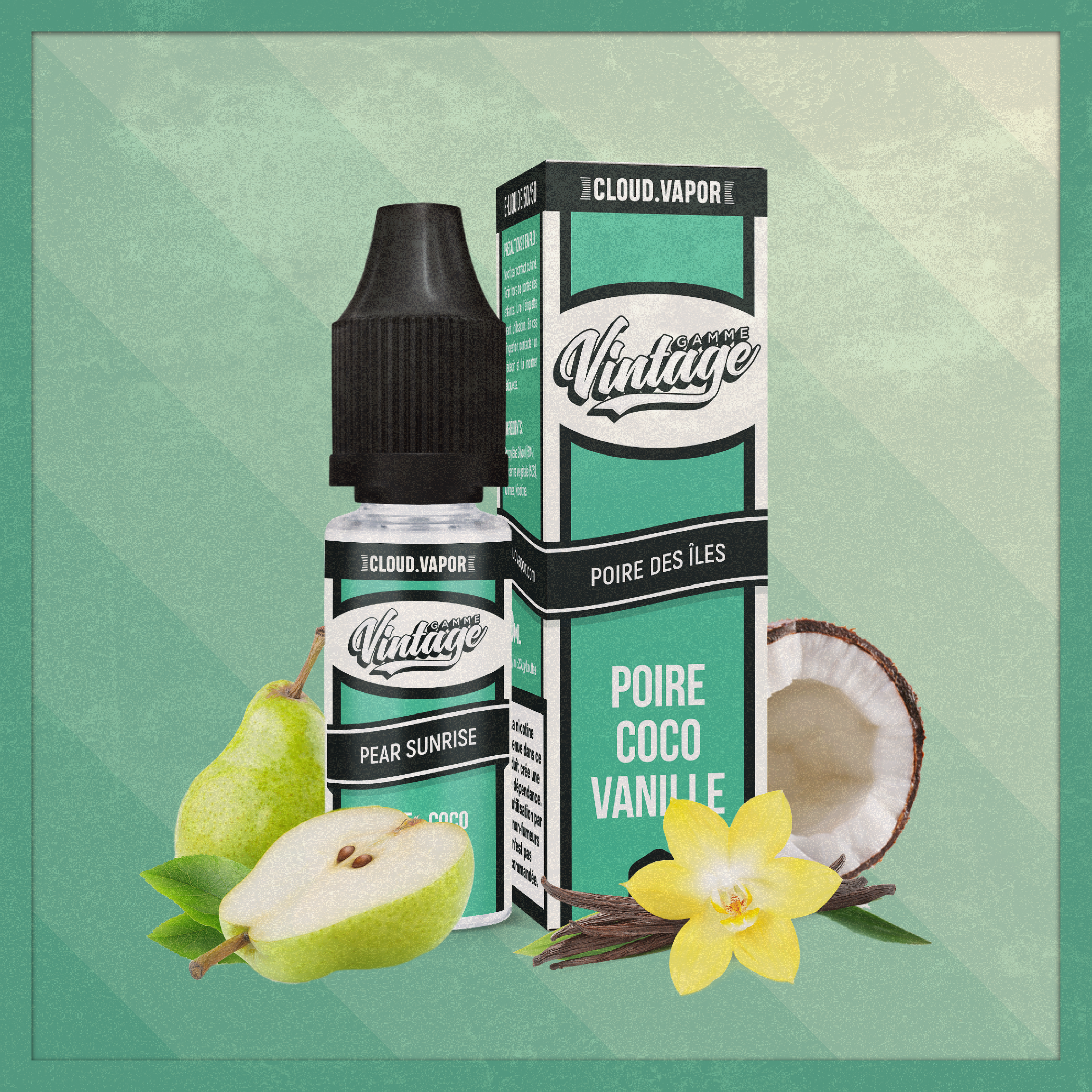 E-liquide PEAR SUNRISE de la Gamme Vintage en format 10ml nicotiné goût poire coco et vanille