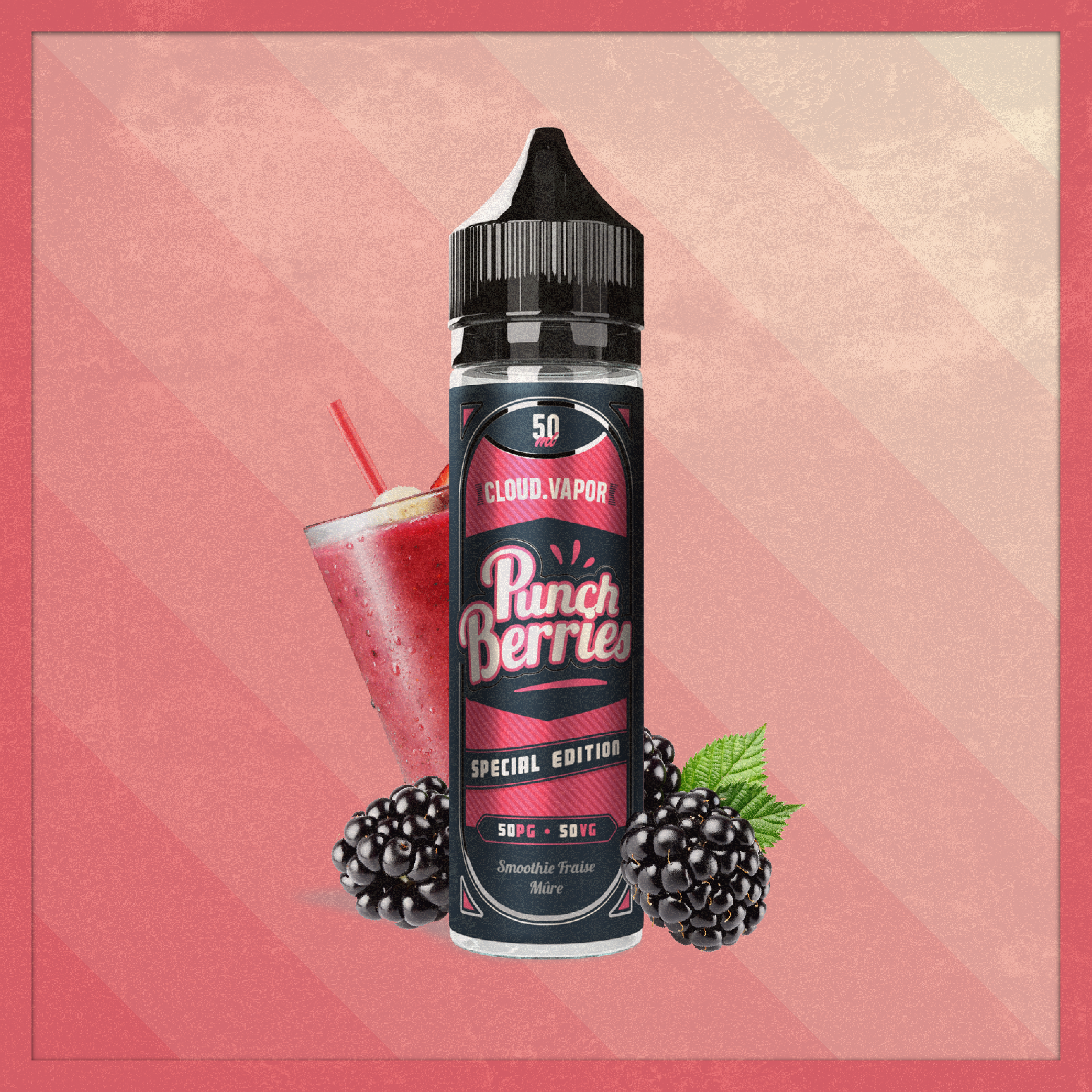 E-liquide PUNCH BERRIES de la Gamme Vintage en format 50ml goût smoothie fraises et mûres