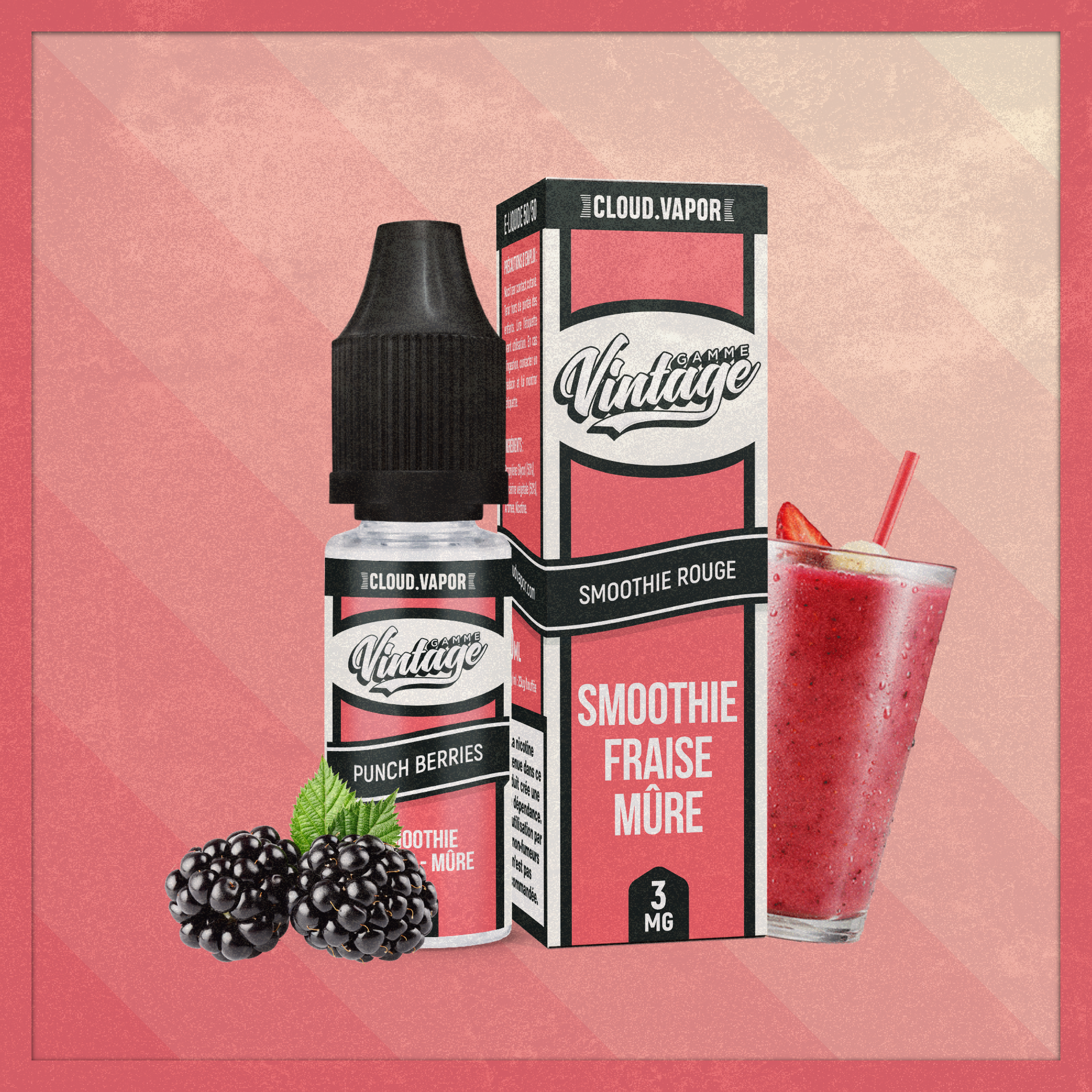 E-liquide PUNCH BERRIES de la Gamme Vintage en format 10ml nicotiné goût smoothie fraises et mûres