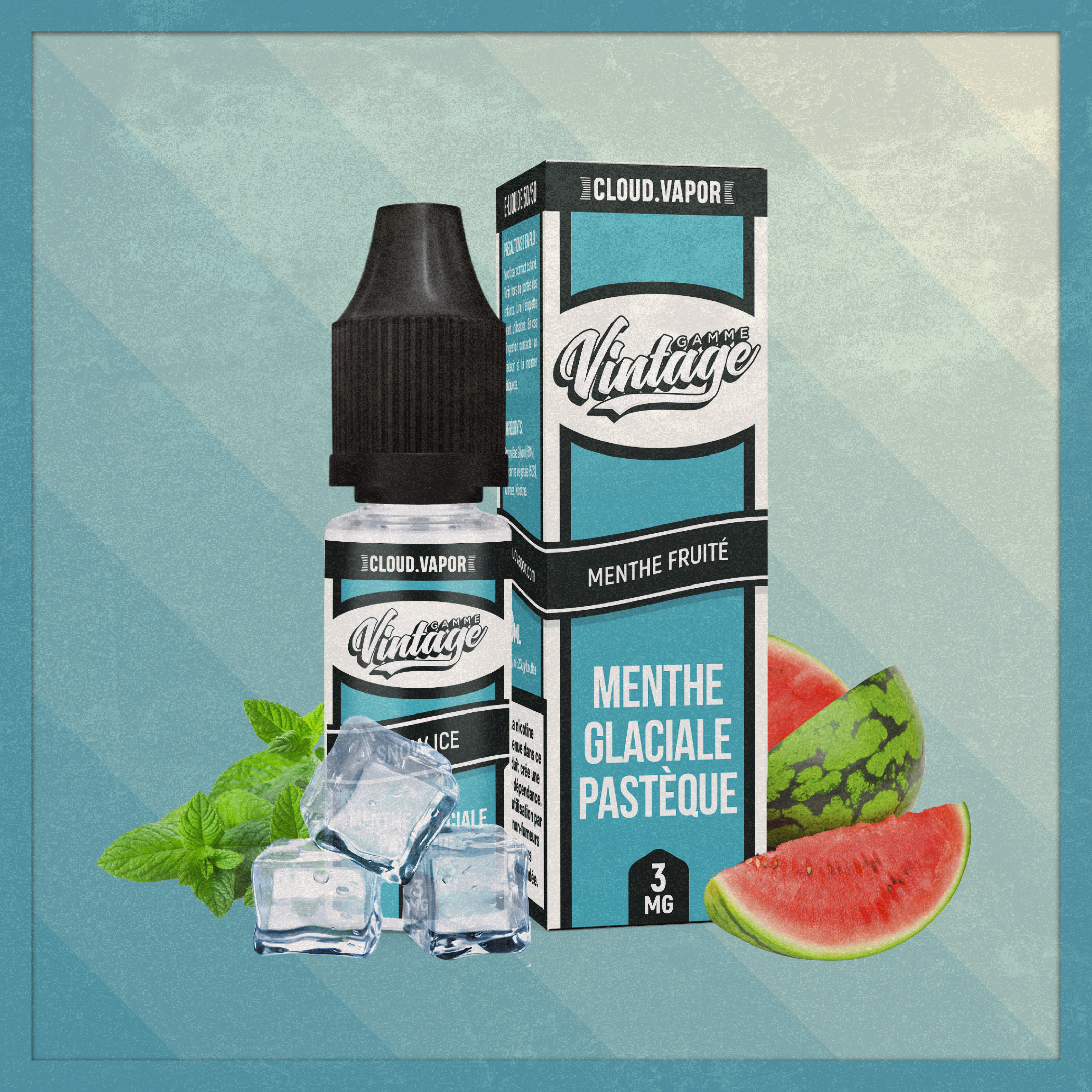 E-liquide SNOW ICE de la Gamme Vintage en format 10ml nicotiné goût menthe et pastèque