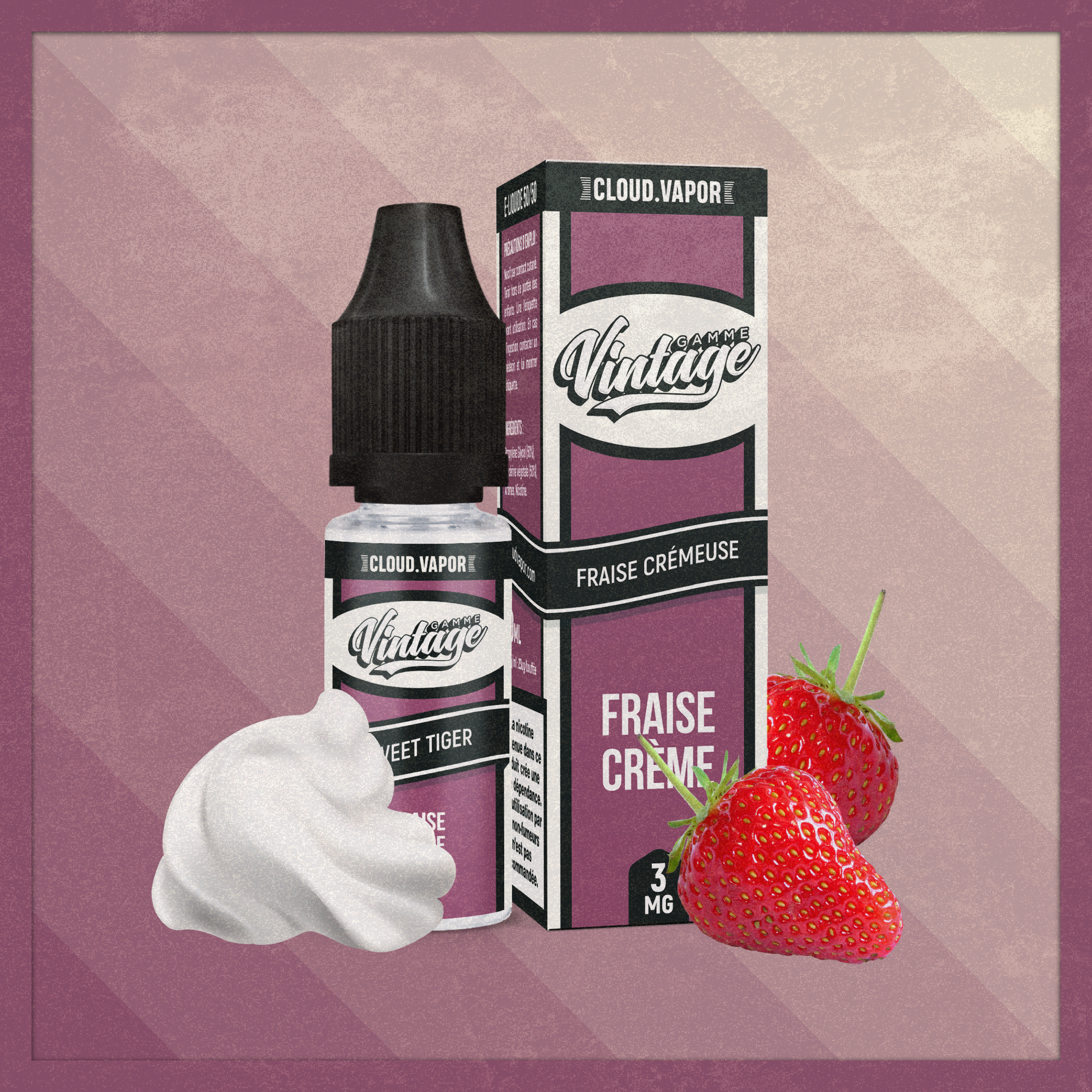 E-liquide SWEET TIGER de la Gamme Vintage en format 10ml nicotiné goût fraise et crème chantilly 